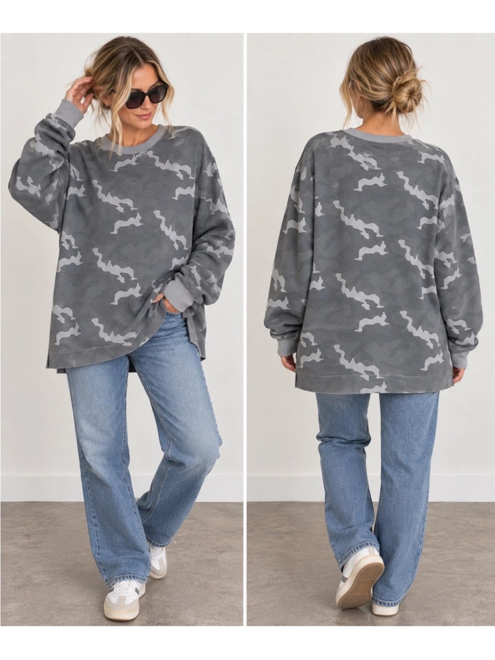 American Eagle Outfitters Women’s Gray Camo Sweatshirt Oversized Size Small